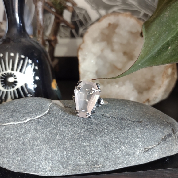 Bloodmilk Ghost Rose Quartz Medium Easeful Death Coffin Ring - Picture 4 of 7